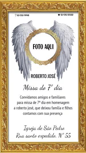 Convite Missa de 7º Dia com Asas de Anjo para Editar Online