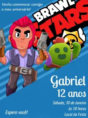 Convite Aniversário Brawl Stars com Personagens para Editar Online