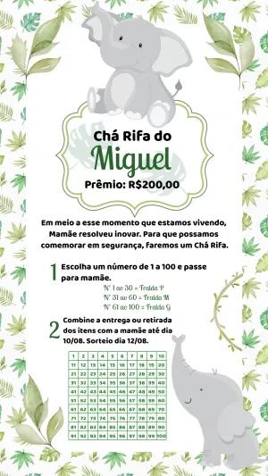 Rifa Chá de Bebê Elefantinho Verde Editável Online