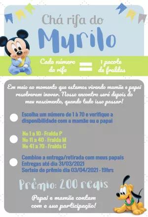 Convite Chá Rifa Mickey Baby para Editar Online e Imprimir