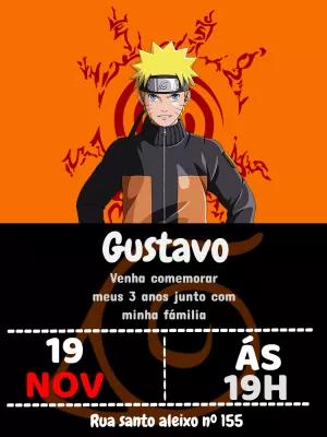 Convite de Aniversário Naruto para Editar e Imprimir Online
