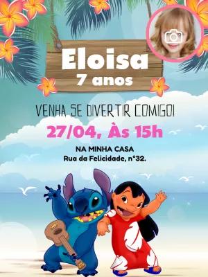 Convite Aniversário Lilo e Stitch com Foto para Editar Online
