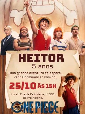 Convite Aniversário One Piece Live Action para Editar Online