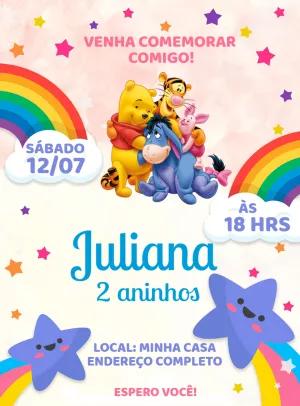 Convite de Aniversário Ursinho Pooh e Amigos para Editar Online