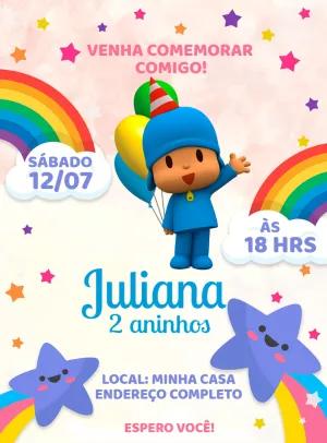 Convite de Aniversário Pocoyo para Editar e Personalizar