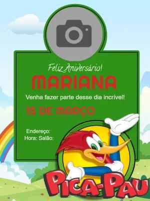 Convite Aniversário Pica-Pau com Foto para Editar Online