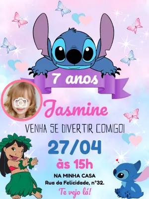 Convite Aniversário Lilo e Stitch com Foto para Editar Online