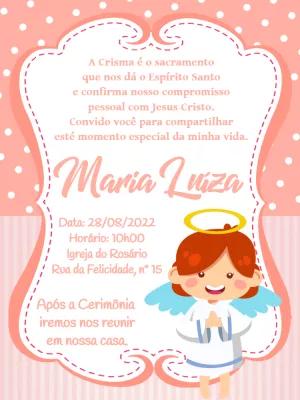 Convite de Crisma Anjinha Rosa para Editar Online