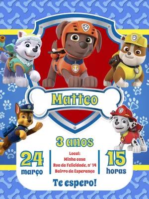 Convite de Aniversário Patrulha Canina para Editar Online