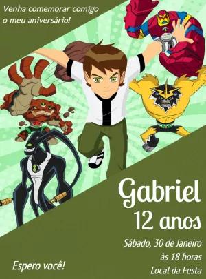 Convite de Aniversário Ben 10 com Aliens para Editar Online