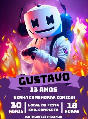 Convite de Aniversário DJ Marshmello para Editar Online
