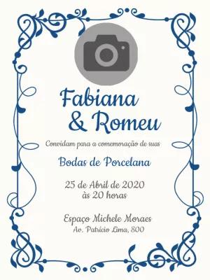 Convite Bodas de Porcelana com Foto para Editar Online