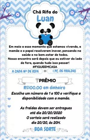 Convite Chá Rifa Panda Menino Fofo para Editar Online