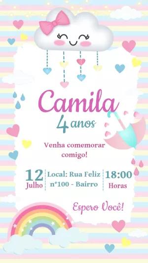 Convite Aniversário Chuva de Amor para Editar Online
