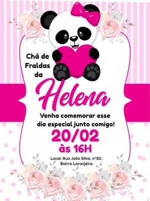 Convite Chá de Fraldas Ursinha Panda Rosa para Editar Online