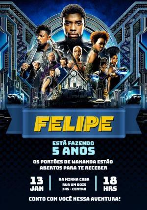 Convite Aniversário Pantera Negra Wakanda para Editar Online