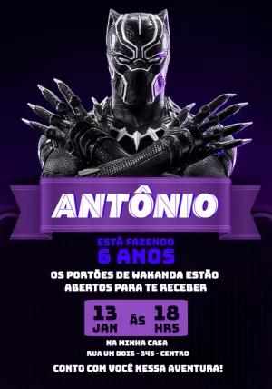 Convite Aniversário Pantera Negra Wakanda para Editar Online