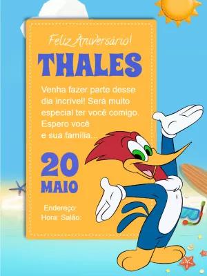 Convite de Aniversário do Pica-Pau para Editar Online