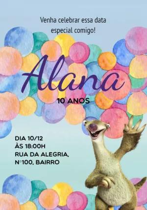 Convite de Aniversário A Era do Gelo com Sid para Editar