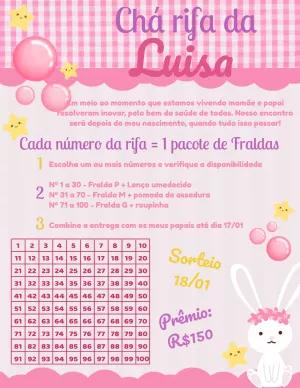 Convite Chá Rifa Coelhinha Rosa para Editar Online