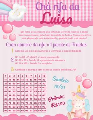 Convite Chá Rifa Unicórnio Fofo para Editar e Personalizar