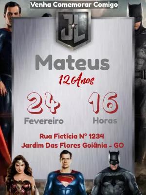 Convite de Aniversário Liga da Justiça com Heróis para Editar
