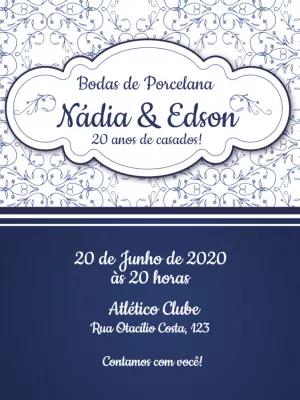 Convite Bodas de Porcelana Clássico para Editar Online