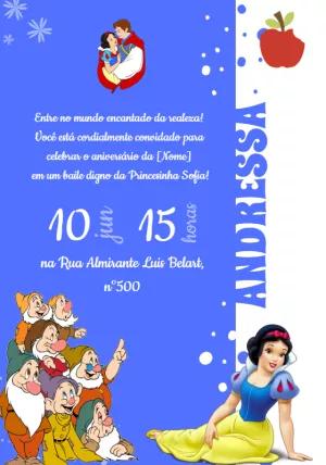 Convite Aniversário Branca de Neve com Personagens para Editar
