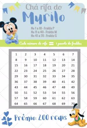 Chá Rifa Mickey Baby Editável Online para Imprimir e Enviar