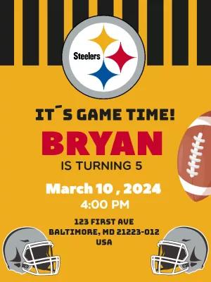 Steelers Football Birthday Invitation to Edit Online