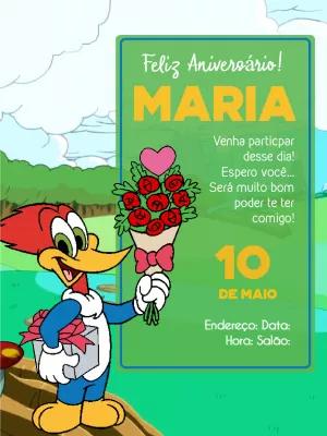 Convite de Aniversário Pica Pau Editável Online