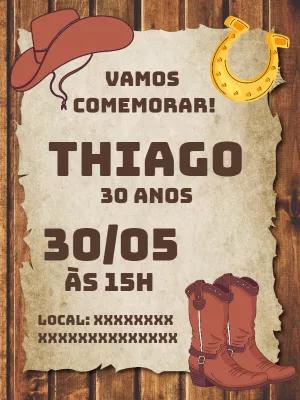 Convite Aniversário Cowboy Rústico para Editar Online