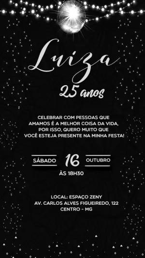 Convite de Aniversário Discoteca Preto e Branco para Editar