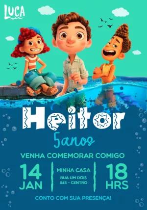 Convite de Aniversário Luca com Personagens para Editar Online