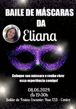 Convite Aniversário Baile de Máscaras com Foto para Editar Online