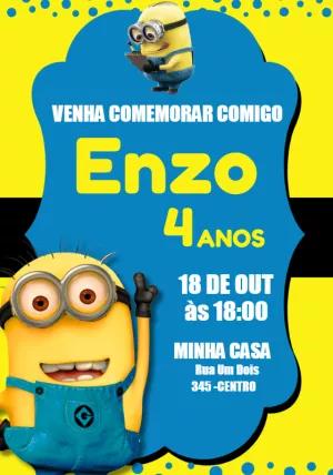 Convite de Aniversário Minions para Editar Online