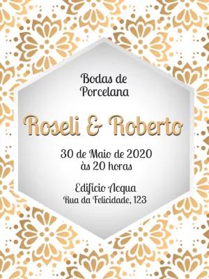 Convite Bodas de Porcelana Dourado para Editar Online