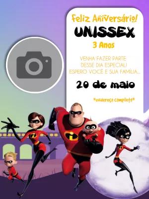 Convite de Aniversário Os Incríveis com Foto para Editar