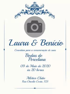 Convite Bodas de Porcelana com Foto para Editar Online