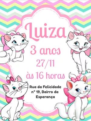 Convite de Aniversário Gata Marie para Editar Online