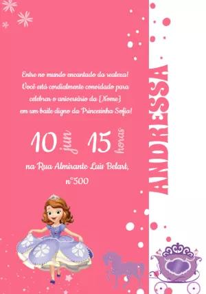 Convite de Aniversário Princesinha Sofia Editável Online