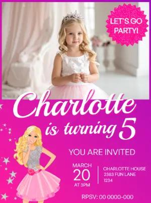 Editable Pink Barbie Birthday Invitation with Photo