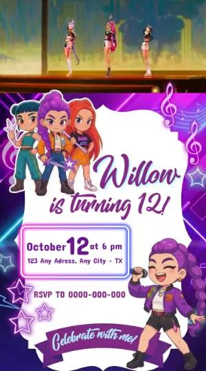 Demon Hunter K-pop Birthday Invitation Editable Template