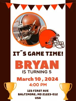 Editable Football Birthday Invitation with Photo - Browns Theme