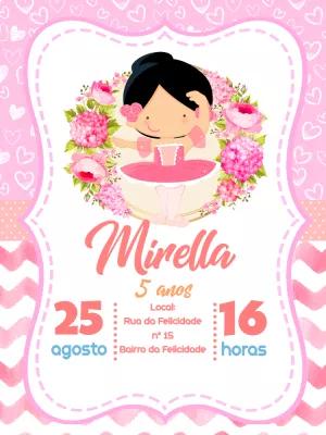 Convite Aniversário Bailarina Rosa para Editar Online