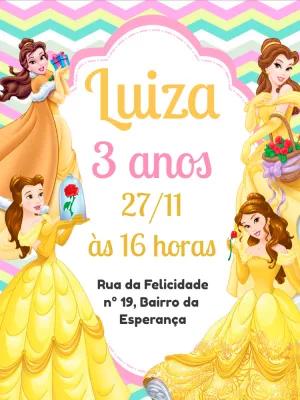 Convite de Aniversário Princesa Bela para Editar Online