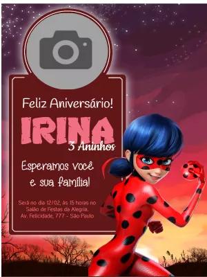 Convite Miraculous Ladybug com Foto para Editar Online