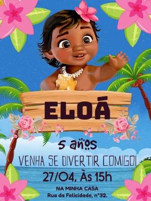 Convite de Aniversário Moana Baby para Editar e Imprimir