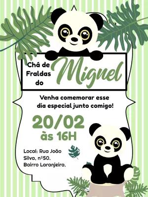Convite Chá de Fraldas Panda Fofo para Editar Online