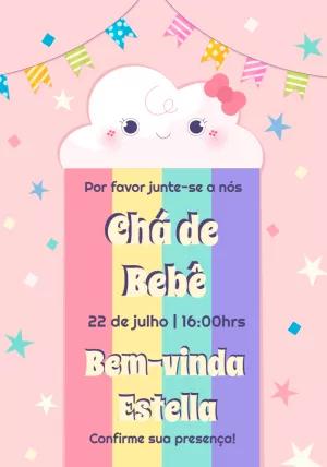 Convite Chá de Bebê Arco Íris Fofo para Editar Online